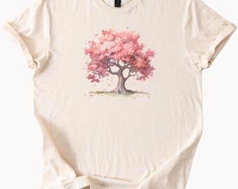 Womens Cherry Blossom Tree Shirt Pink Floral Tee Nature Lover Gift Blooming Sakura Top Botanical Graphic Tshirt