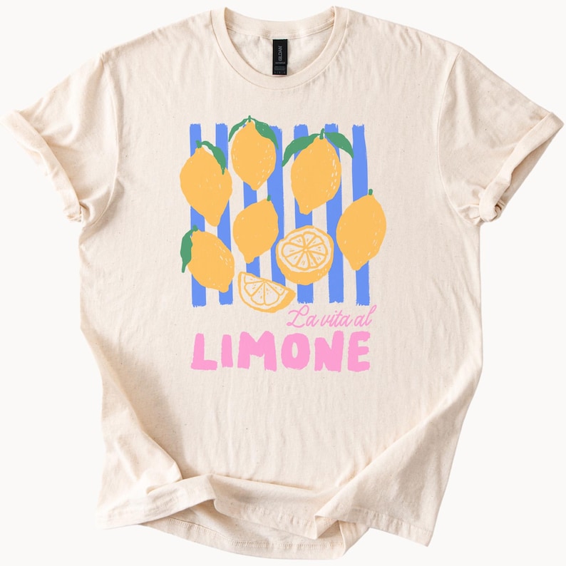 La Vita Al Limone Citron Grafisk T-shirt Söt Sommarfruktt-T-shirt Färgglad Italiensk Lemonad-T-shirt Citronskiva Konst Trendig Citron-T-shirt bild 1