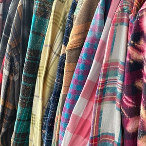 Flanellen overhemd versleten overhemden bleekmiddel grunge hipster Flanellen voor dames en heren geruit overhemd gezellig flanel geüpcycled herwerkte overhemden