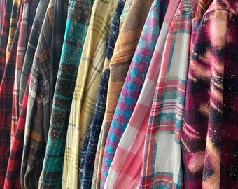 Flannel shirt distressed shirts bleach grunge hipster Flannels For women and men plaid shirt cozy flannel upcycled Reworked shirts
