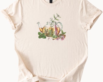 Herbal Tea Pot Cottagecore T Shirt Wildflower Apothecary Tee Botanical Garden Lover Gift Nature Lover Plant Shirt