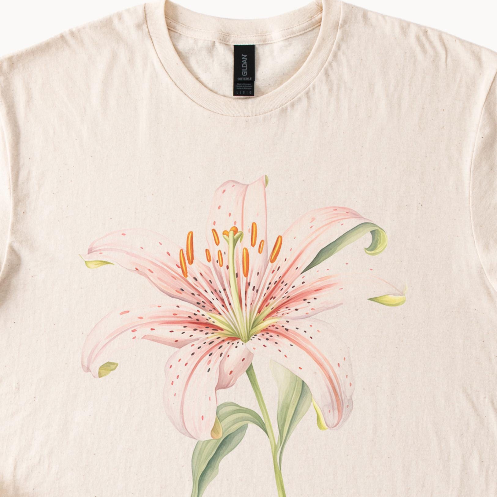 Pink Lily Flower Graphic T Shirt Botanical Floral Tee Artistic