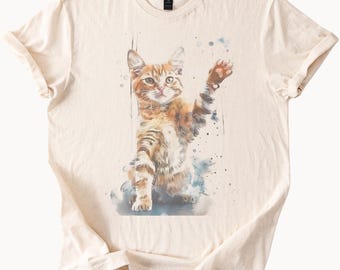 Watercolor Orange Cat Art Shirt Cute Kitten Graphic Tshirt