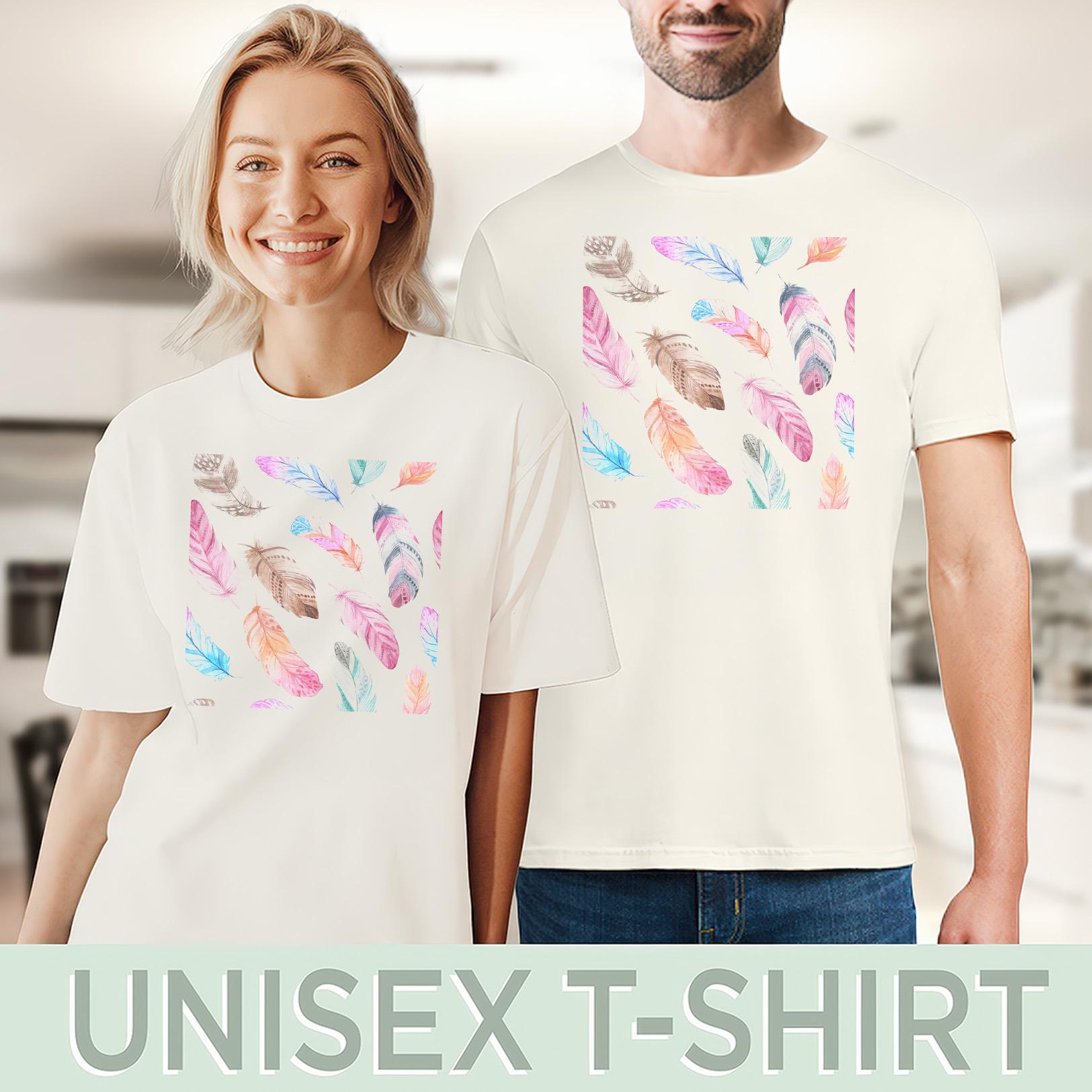 Colorful Feather Graphic T Shirt Watercolor Boho Feather Tee