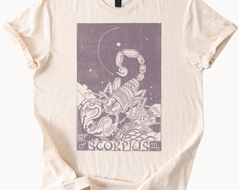 Scorpio zodiac scorpion graphic astrology t shirt celestial horoscope design mystical star sign tee astrology shirt for scorpio season