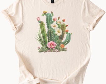 Desert Cactus Flower Graphic T Shirt Colorful Succulent Garden Tee Botanical Nature Art Shirt Southwestern Plant Lover Gift