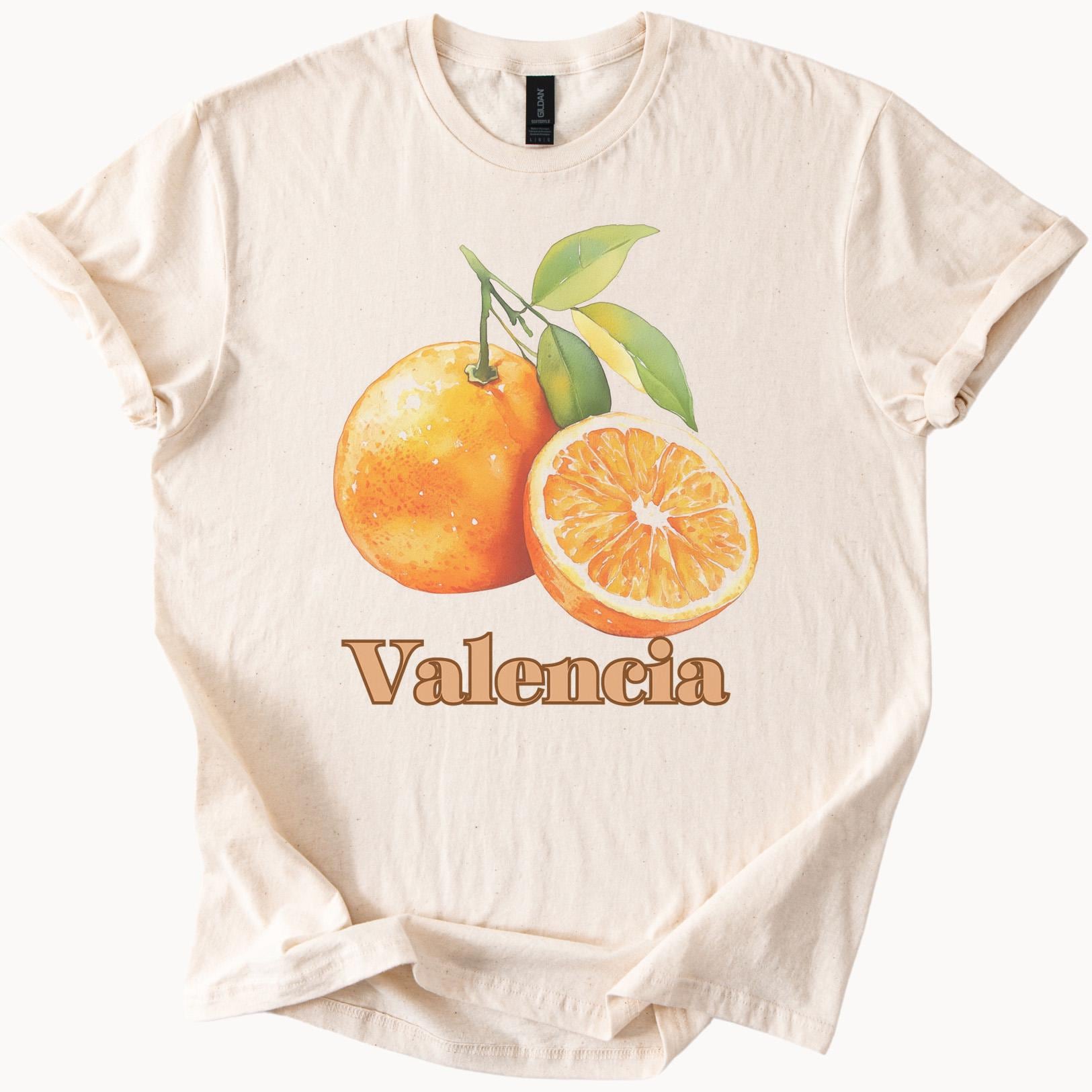 バレンシアオレンジグラフィックTシャツ、フルーツTシャツ、シトラス