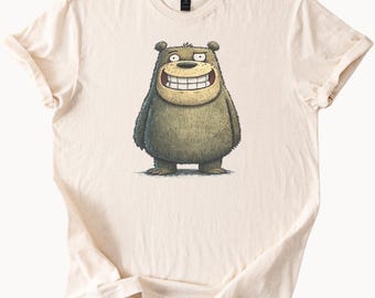 Funny Smiling Bear Cartoon Graphic T Shirt Cute Animal Character Tee Unique Art Shirt Gift for Animal Lovers