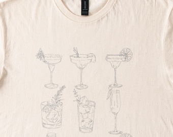 Cocktail Sketch Graphic Tee Line Art Beverage Illustration