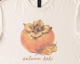 Autumn Kaki Persimmon with Raindrop Leaf Long Sleeve Tee