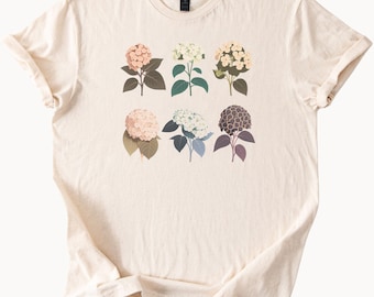 Botanical Hydrangea Flowers T Shirt Floral Graphic Tee