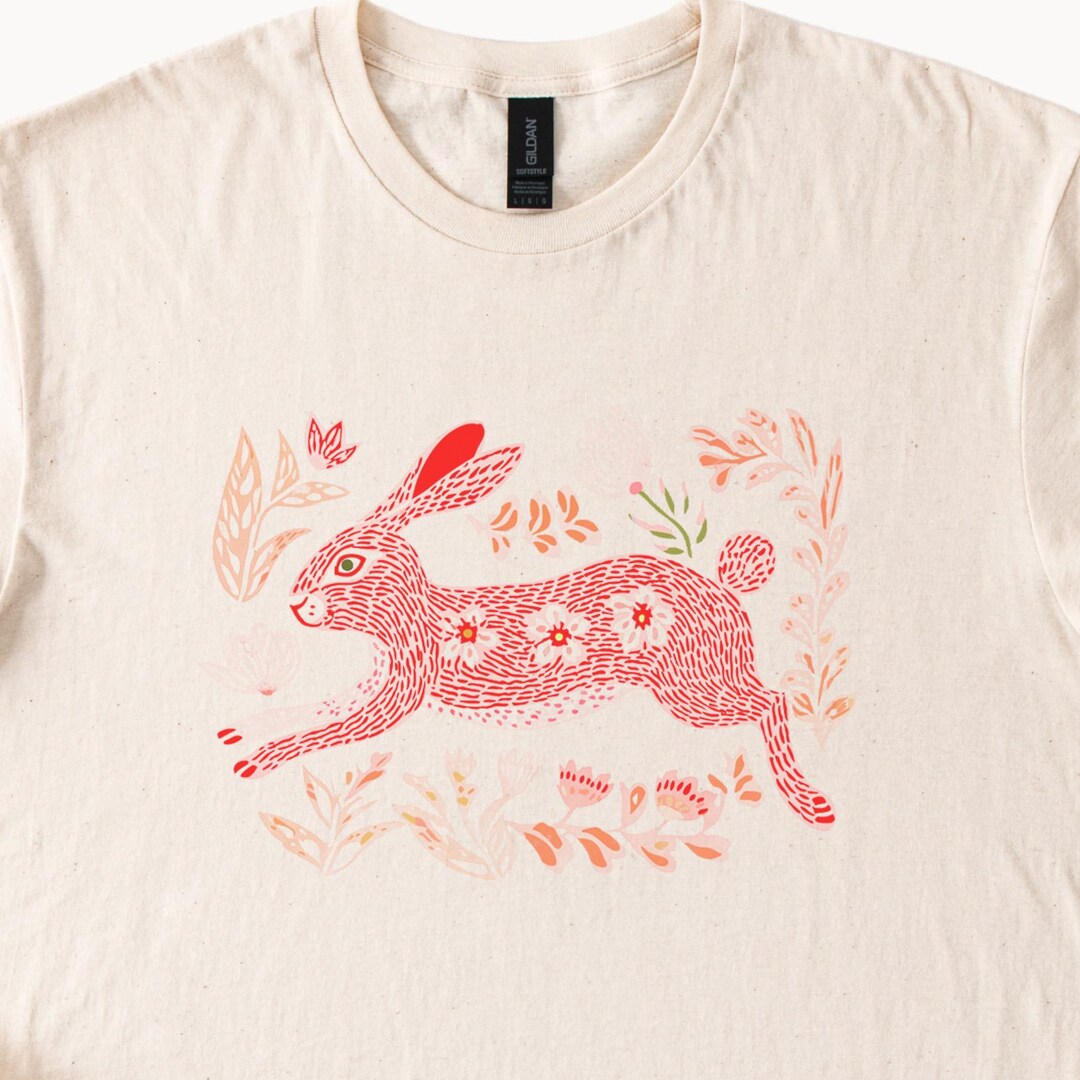 Floral Rabbit Tshirt Running Hare Graphic Tee Spring Easter Nature ...