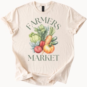 Camiseta gráfica com vegetais do mercado de produtores rurais e produtos locais