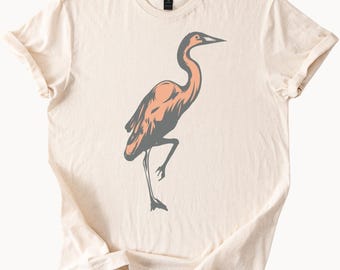 Great Blue Heron Graphic T Shirt Nature Bird Art Tee Unique Wildlife Animal Lover Gift Soft Cotton Shirt Heron Drawing Apparel