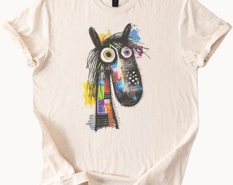 Abstract Horse Tee Colorful Graphic T Shirt Unique Animal Art Top