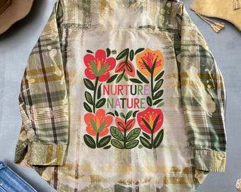 トップス 80s L.L Bean flower art Tee Vintage 80s LL Bean Floral Shirt Cotton Flannel Collared