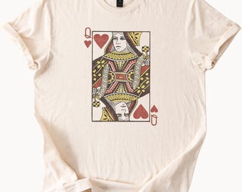 Camiseta gráfica de la Reina de Corazones, camisa de naipes de algodón natural