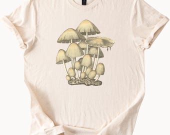 キノコグラフィックTシャツ 植物菌類イラスト 自然愛好家Tシャツ 美的森キノコアートシャツ コテージコアクロージング