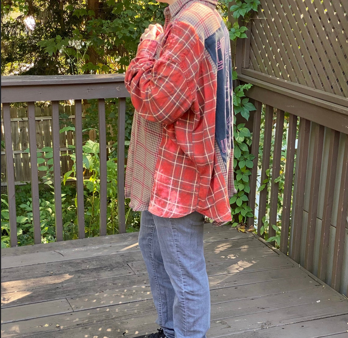 Bleached Flannel Band Upcycled Shirt Customize Sustainable Etsy