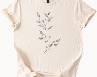 Botanical Line Art Plant Stem Ink Drawing Shirt