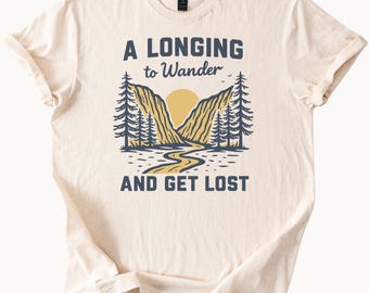 A longing to wander and get lost hiking shirt sunset mountains forest adventure nature graphic outdoors travel tee gift