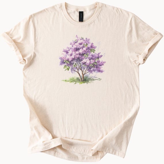 ライラックツリーシャツ 紫の花 自然グラフィックTシャツ 春の花