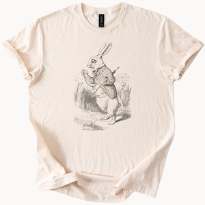 White Rabbit T Shirt Alice in Wonderland Book Illustration Graphic Tee