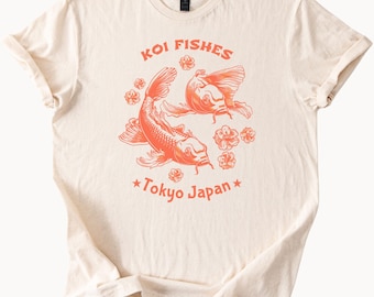 Koi Fish Tokyo Japan Graphic Tee Japanese Koi Fishes T Shirt Nature Art Soft Cotton Unisex Casual Shirt Gift for Fish Lover