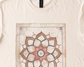 Mandala Flower Graphic Tee Vintage Ornate Distressed Design