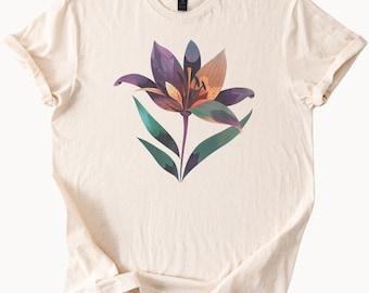 Artistic Lily Flower Graphic T Shirt Colorful Botanical Floral Nature Tee Unique Artistic Plant Design Shirt Gift for Flower Lovers