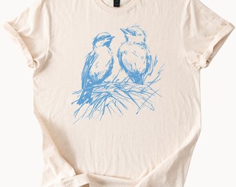 Zwei Vögel Skizze Grafik Tee Vogel Liebhaber Shirt Süßes Tier Top