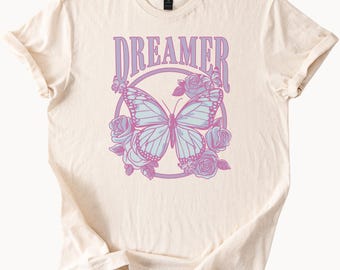Dreamer Butterfly T-shirt Graphic Tee Floral Butterfly Shirt Dreamer Tee