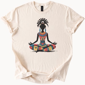 Afrikansk kvinna meditation T-shirt yoga etnisk konst tee