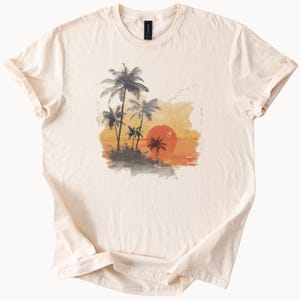 Tropical Sunset Palm Trees Graphic T Shirt Beach Vacation Tee Island Vibes Clothing