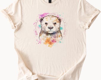 Aquarell Otter T-Shirt Niedliches Tier-T-Shirt Blumenotter-Grafik-Hemd Natur-Liebhaber-Geschenk Einzigartiges Otter-Entwurfs-T-Shirt