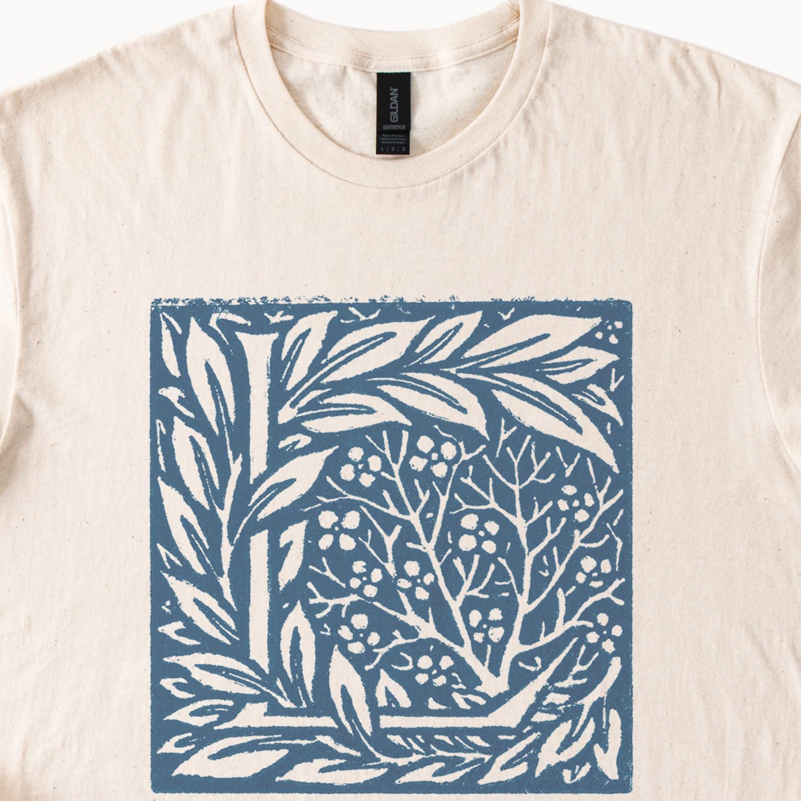 Nature Forest Tree Art Print Shirt Botanical Garden Graphic Tee Natural Color Cotton Shirt Plant Lover Gift Woodcut Style Design