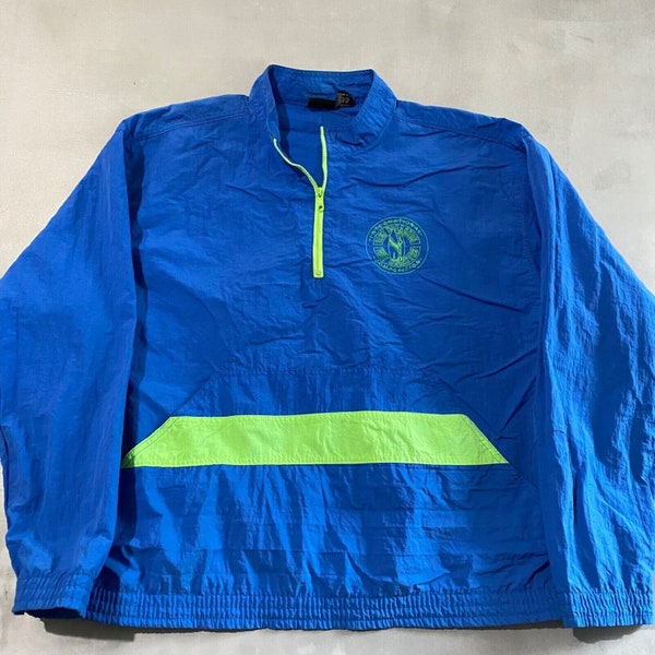 Vintage 80s windbreaker Jacket Mens Size XL blue surfer beach Fast Breakers pullover neon quarter zip beach cali surf skater skate vibe