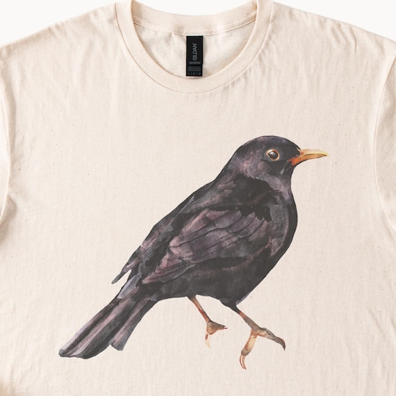 Blackbird Graphic T Shirt Realistic Bird Illustration Nature Lover