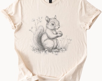 Squirrel with Acorn Vintage Style Crosshatch Tee