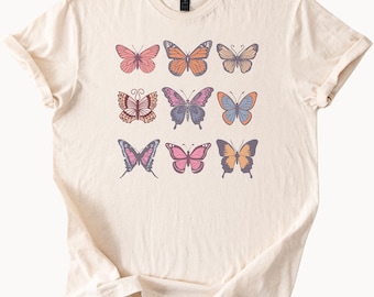 T-shirt graphique papillon, coloré, esthétique, nature, tee-shirt papillon bohème, insecte mignon, chemise graphique en coton doux, cadeau pour elle ou lui