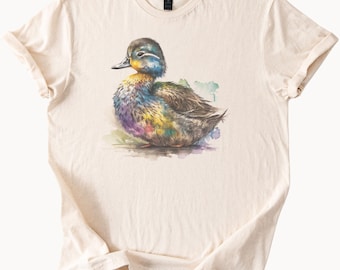 Duck Watercolor Art Graphic Tee Colorful Mallard Duck Shirt Nature Animal Lover Shirt Unique Bird TShirt Artistic Wildlife Apparel