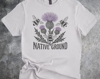 Native Ground Thistle with Three Bumblebees Tee