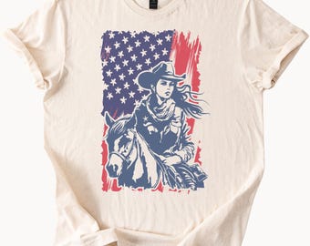 Cowgirl Horse American Flag TShirt Patriotic Western Tee