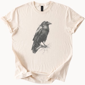 Black Raven Ink Illustration Graphic Tee with Splatter Art