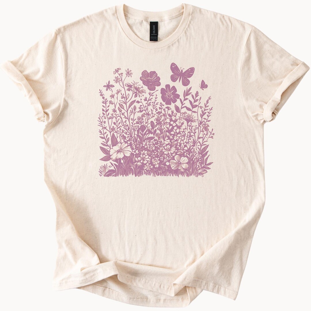 Wildflower Butterfly T Shirt Botanical Garden Tee Nature Lover Gift ...