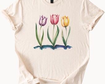 Watercolor Tulips TShirt Floral Graphic Tee Spring Flower Shirt