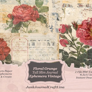 Digital Journal Kit Floral Grunge, Download, a beautiful collection of vintage paper