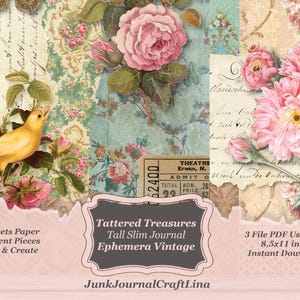 DIGITAL kit Tattered Treasures Tall Slim Journal - Download a beautiful collection of papers for journal craft