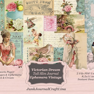 Digital Tall Slim Journal Victorian Dream - a beautiful collection of vintage papers