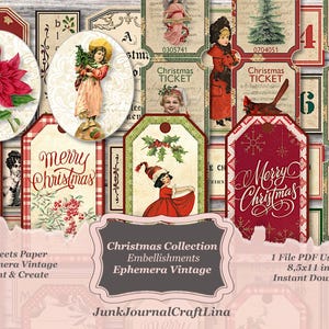 DIGITALE Weihnachtskollektion Ephemera, Papier druckbar, Download